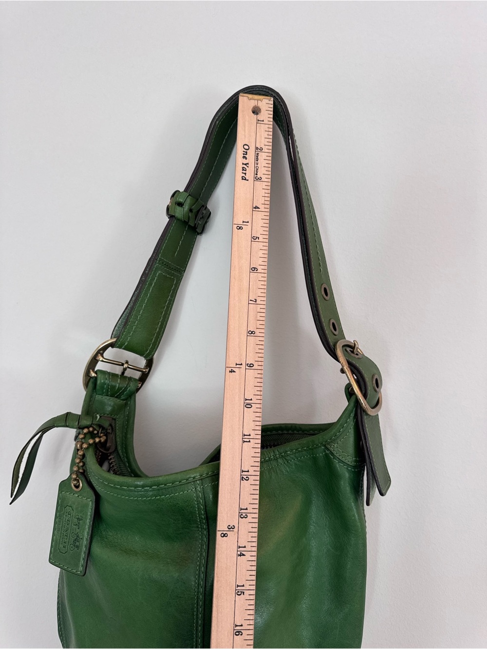 VTG COACH BLEEKER TATTERSALL BURNISHED Leather Bucket Bag in Apple Green #11422 - Picture 16 of 17